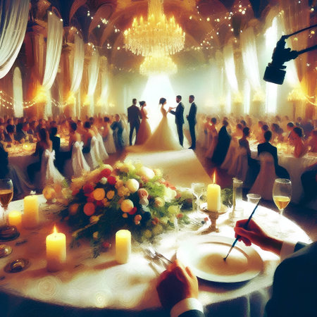 Wedding Ceremony Celebration Bride and Groom Banquet Conceptの素材