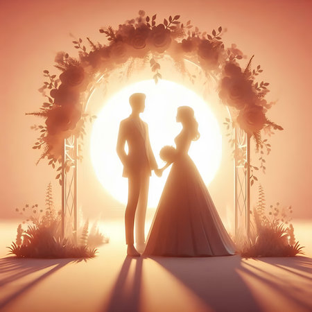 Wedding couple in the arch of flowers. Wedding concept.の素材