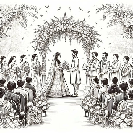 Wedding Ceremony Illustration, Bride and Groom Wedding Ceremonyの素材