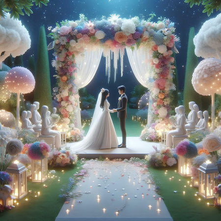 wedding ceremony in the garden, 3d render and illustrationの素材