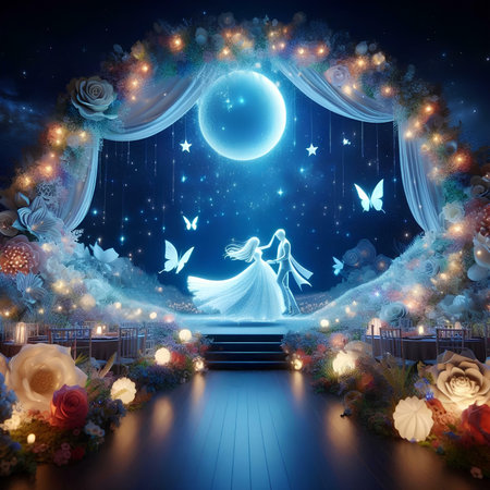 Beautiful fairy-tale scene with a girl in a white dressの素材