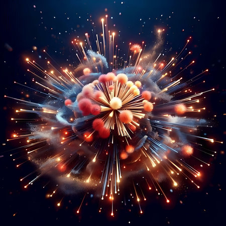 Explosion of fireworks. 3d rendering, 3d illustration.の素材