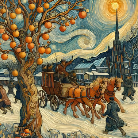 Horse drawn carriage in the old town. Halloween background. vector illustrationの素材