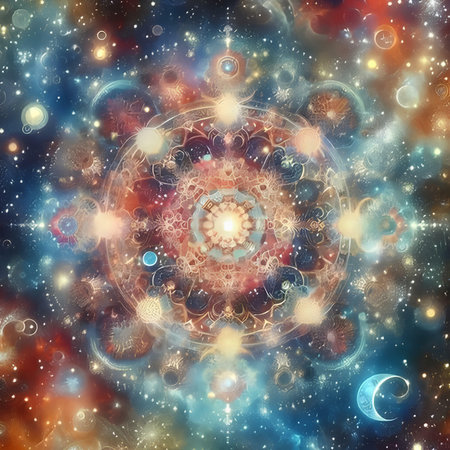 Abstract fractal background with circles and stars. Computer generated graphics.の素材
