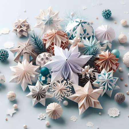 Christmas and New Year background with paper snowflakes. 3d renderingの素材