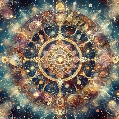 Zodiac sign. Zodiac circle with constellations, stars and other elements.の素材