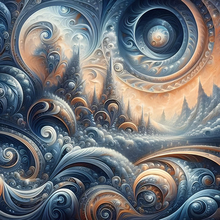 Abstract fractal. Fractal art background for creative design. Decoration for wallpaper, desktop, poster, booklet cover. Print for clothes, t-shirts. Creative illustration for designの素材