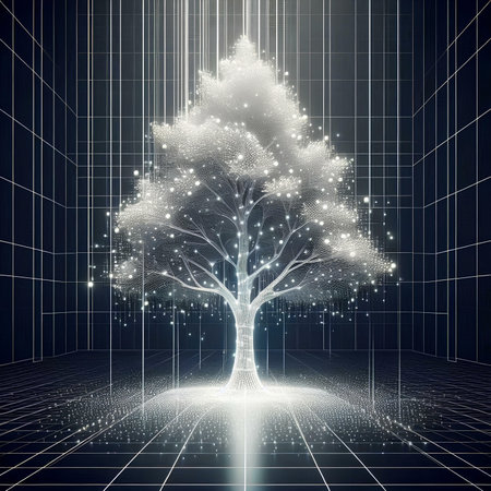 abstract 3d illustration of a tree on a background of the gridの素材