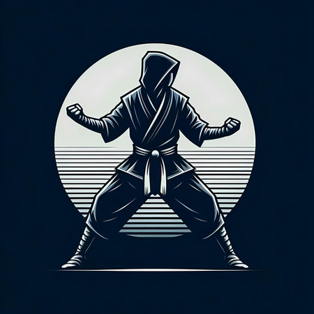 Kung fu fighter. Martial arts concept. Vector illustration on dark background.の素材