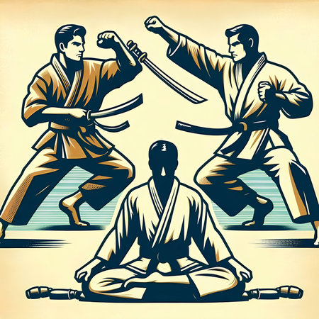 Karate. Set of vector illustrations in the style of the sketchの素材