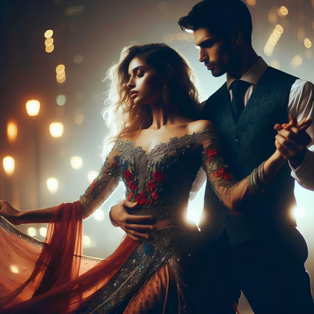 Beautiful young couple dancing flamenco in the night club.の素材