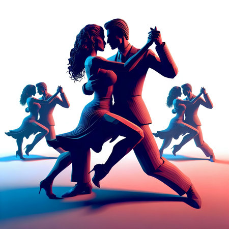 Silhouettes of dancing couples in love. 3D rendering.の素材