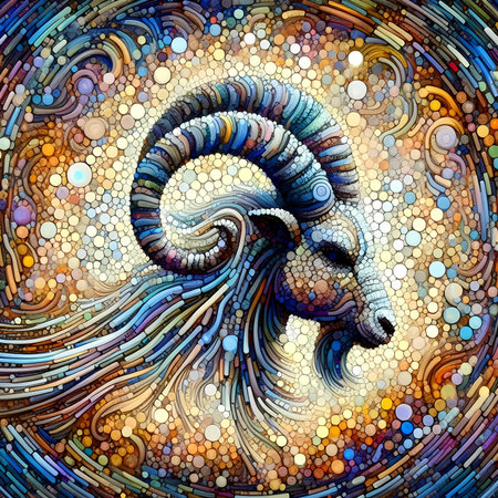 Abstract fractal image of the head of a goat in the style of stained glass.の素材
