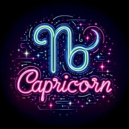 Zodiac sign Capricorn. Zodiac constellation neon sign.の素材