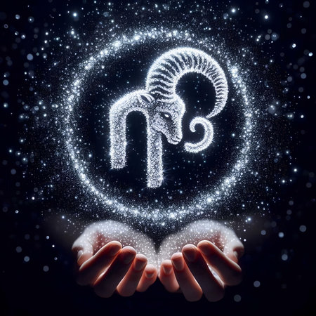 Mystical ram zodiac sign in the hands of a manの素材