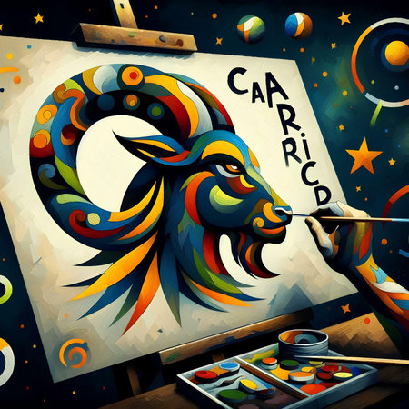 Illustration of a goat head painting on canvas. Vector illustration.の素材