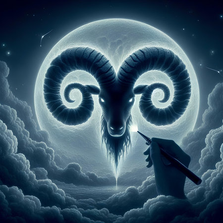 Zodiac sign Capricorn on the background of the moon.の素材