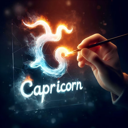 Close up image of human hand holding paint brush and drawing magic symbolの素材