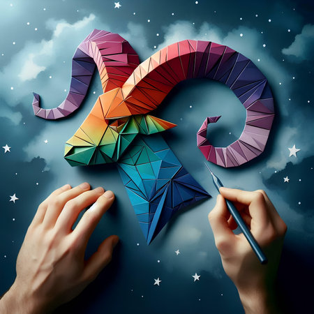 Top view of human hands drawing zodiac sign Capricorn on paperの素材