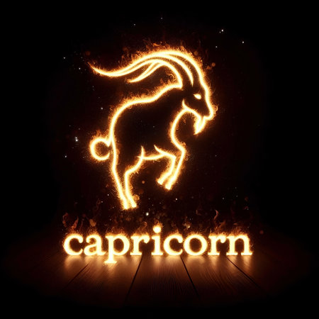 Capricorn zodiac sign on black background, horoscope symbolの素材