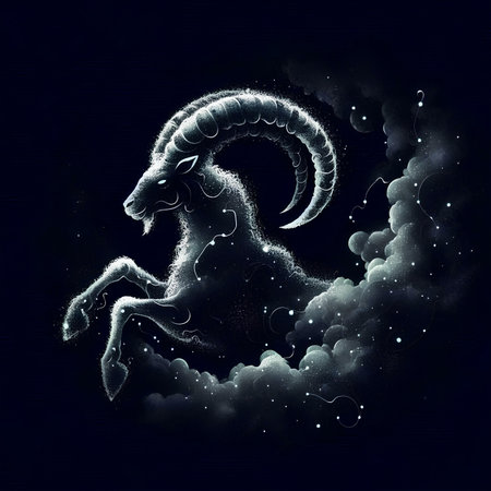 Zodiac sign Capricorn on a night sky with clouds.の素材