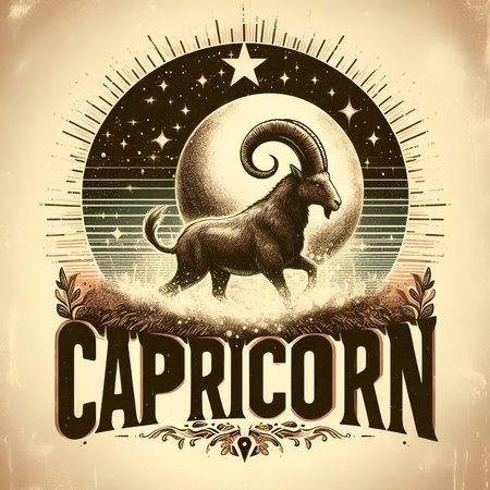 Capricorn zodiac sign on the background of the full moon. vector illustrationの素材