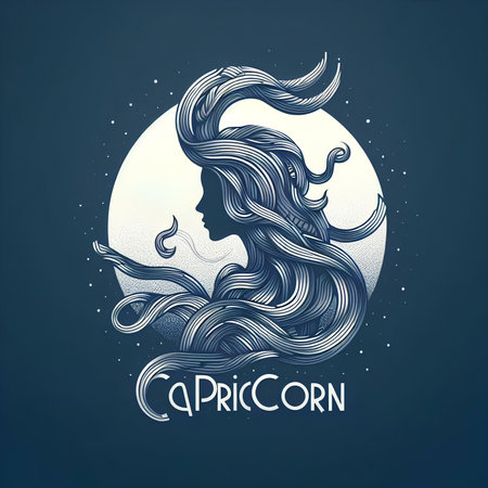 Zodiac sign Capricorn. Vector illustration on dark background.の素材