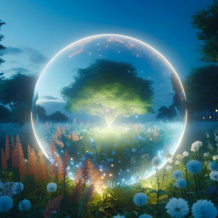 Fantasy landscape with tree and moon in the sky,3d renderingの素材