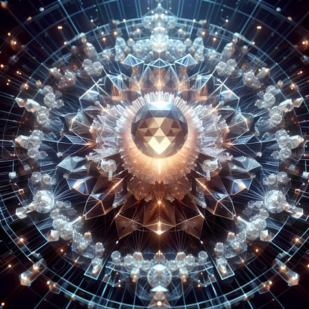 3D surreal illustration. Sacred geometry. Mysterious psychedelic relaxation pattern. Fractal abstract texture. Digital artwork graphic astrology magicの素材