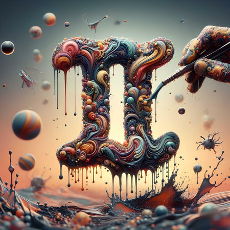 Colorful paint splashes forming letter B. 3D illustration.の素材