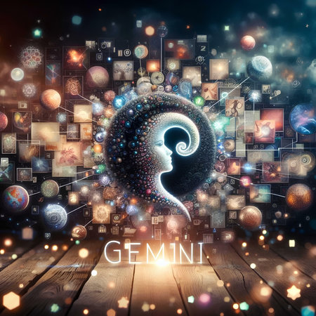 Gemini zodiac sign on the background of the universe.の素材