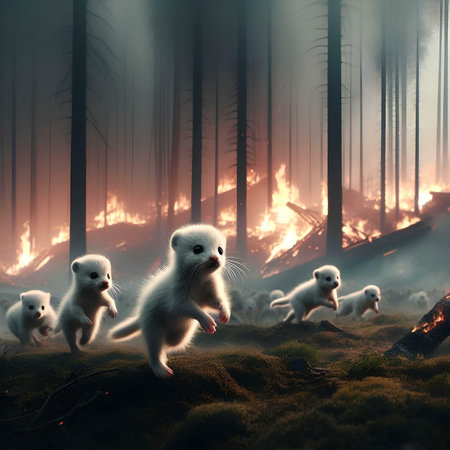 Fantasy scene with group of ferret running in the forest.の素材