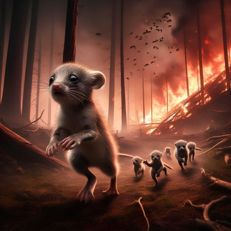 Cute little mouse with his family in the forest, 3d renderの素材