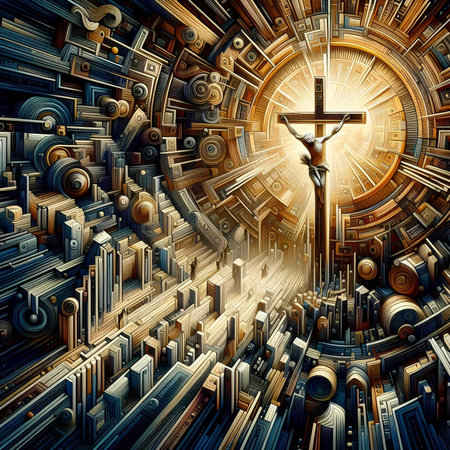 Cross of Jesus Christ on abstract background. 3d rendering. Computer digital drawing.の素材