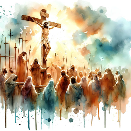 Crucifixion of Jesus Christ. Digital watercolor painting.の素材