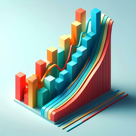 3d render of colorful graph with red, blue and yellow barsの素材