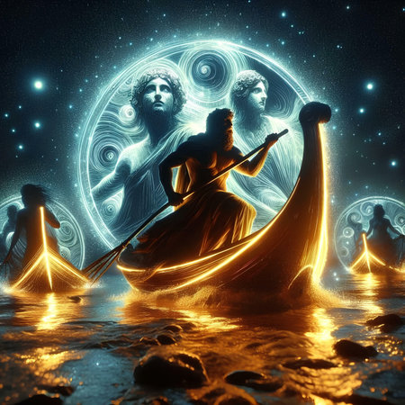Goddess with a gondola in the sea, 3d renderの素材