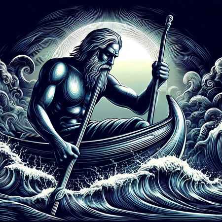 Sculpture of Poseidon in the sea. Vector illustration.の素材