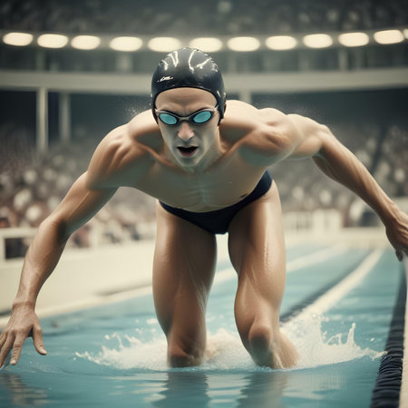 Portrait of a male swimmer at the swimming pool. Sport.の素材