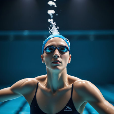 Portrait of a female swimmer in the swimming pool. Sport and health.の素材