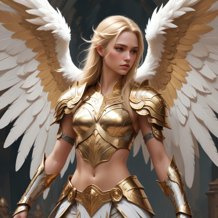 beautiful blonde girl in the image of an angel with wings.の素材