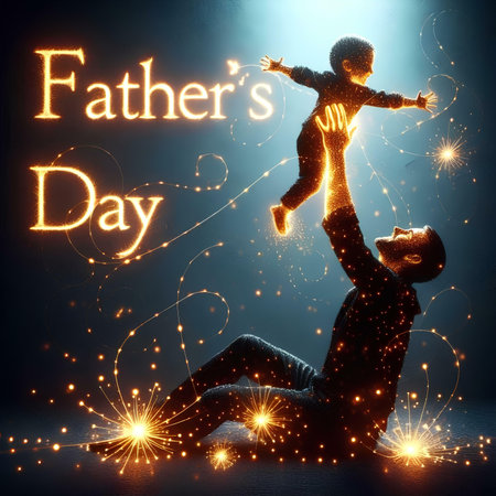 Father's day greeting card with dad and son. Happy Father's day!の素材