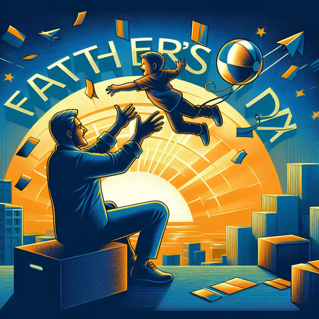 Father and son playing basketball. Vector illustration of dad and son.の素材