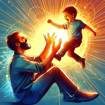 Father and son dancing at the music festival. Music festival. Vector illustration.の素材