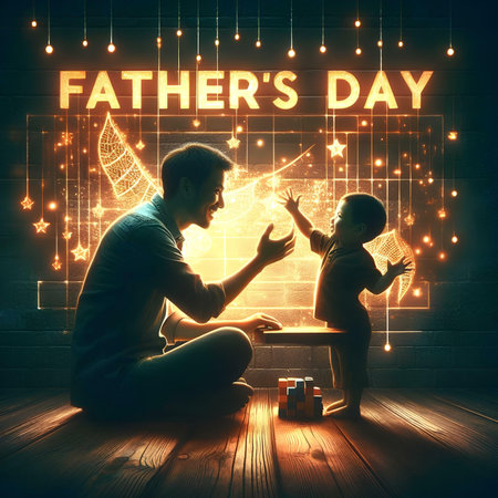 Father and son playing with toys at home. Father's day conceptの素材