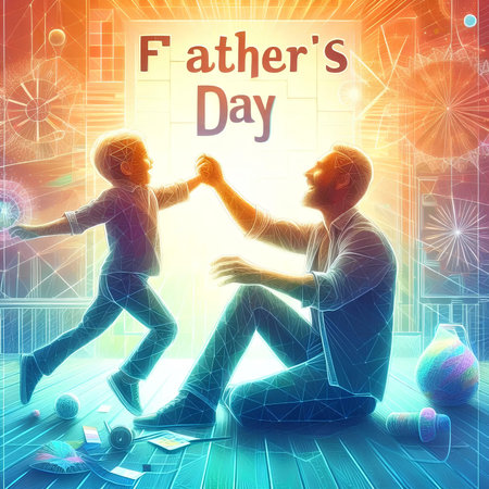 Fathers day greeting card with father and son. Vector illustration.の素材