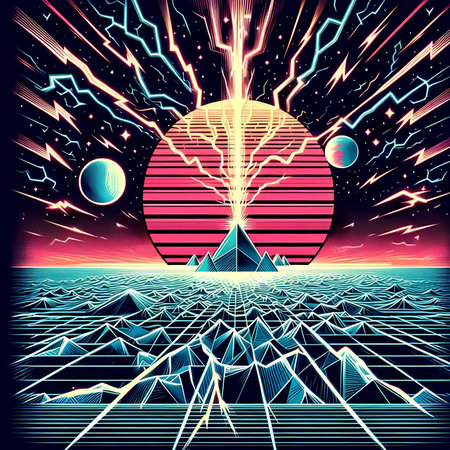 Futuristic landscape with a planet in the sky. Vector illustration.の素材