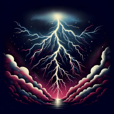 Lightning in the sky. Vector illustration of a thunderstorm.の素材