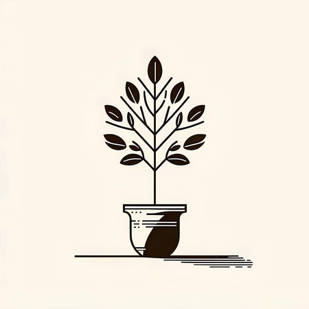 Vector illustration of a decorative plant in a pot on a light backgroundの素材