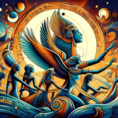 Egyptian god of wealth and prosperity. Colorful vector illustration.の素材